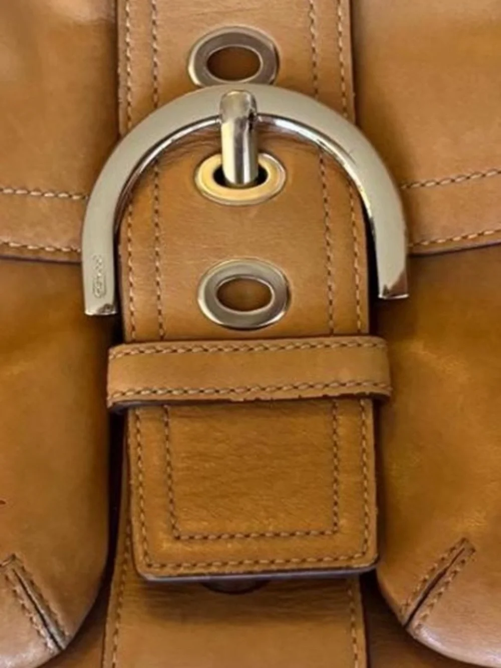Coach Saddle Shoulder Bag in Cognac Brown with Brushed Gold Hardware